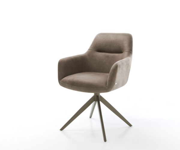 Étkezőszék Pejo-Flex mikroszálas taupe vintage kereszt láb széles titán effekt felület 360° forgatható zsákrugós matrac