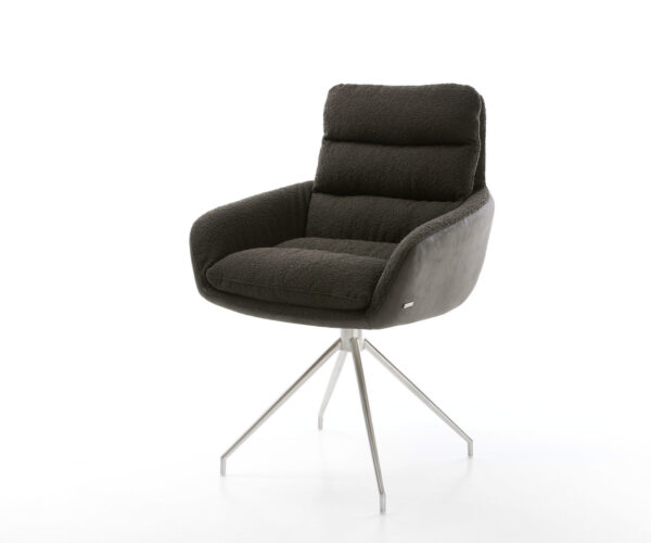 Étkezőszék Abelia-Flex karfás vegyes anyagok fekete kúpos rozsdamentes acél kereszt láb 180° forgatható