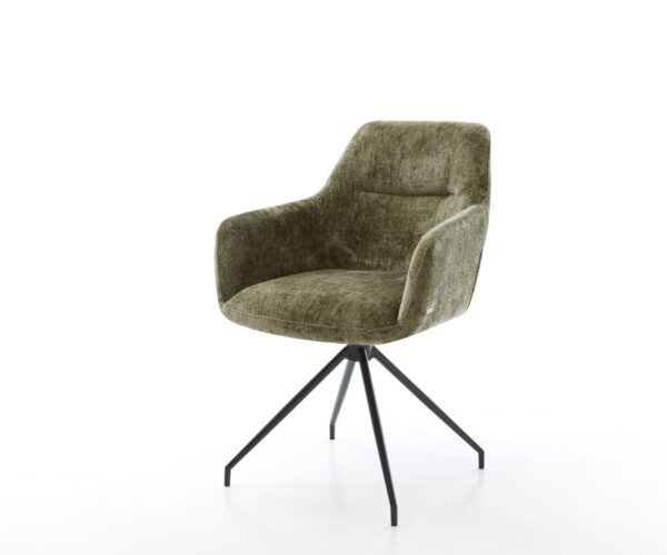 Étkezőszék Pejo-Flex chenille oliva kereszt láb kúpos fekete 180° forgatható zsákrugó