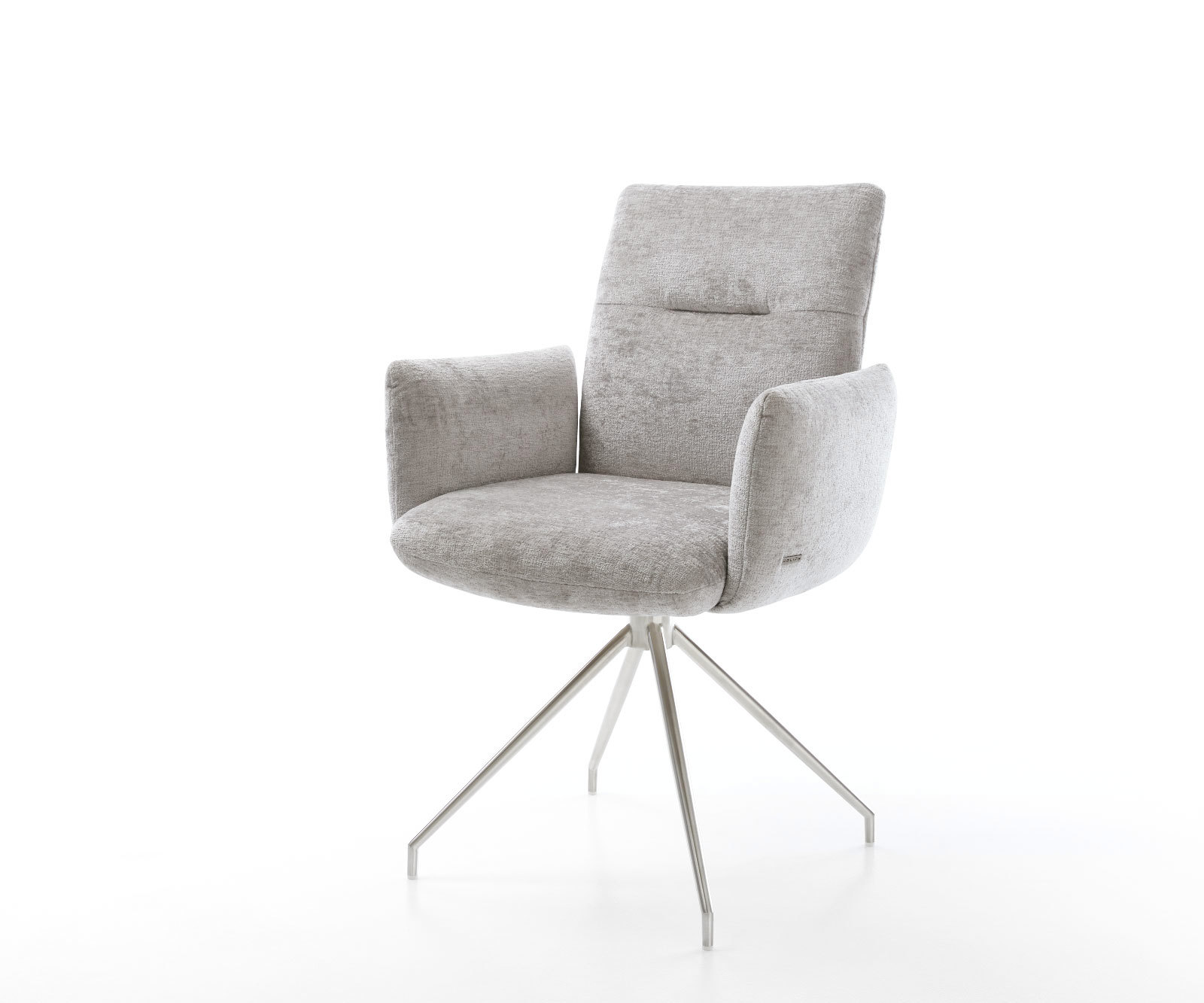 Étkezőszék Jova-Flex karfás mikroszálas ezüstszürke kereszt láb kúpos rozsdamentes acél 180° forgatható zsákrugós