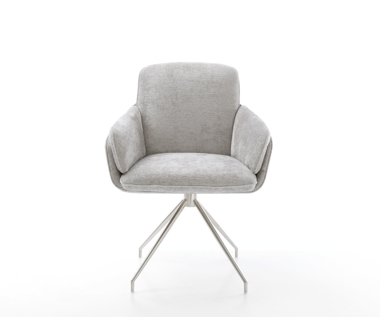 Étkezőszék Luan-Flex karfás mikroszálas ezüstszürke kúpos rozsdamentes acél kereszt lábbal 180° forgatható - Image 2