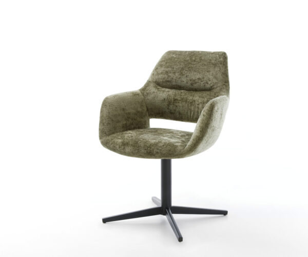 Étkezőszék Yago-Flex karfás chenille oliva fekete láb 360° forgatható zsákrugós