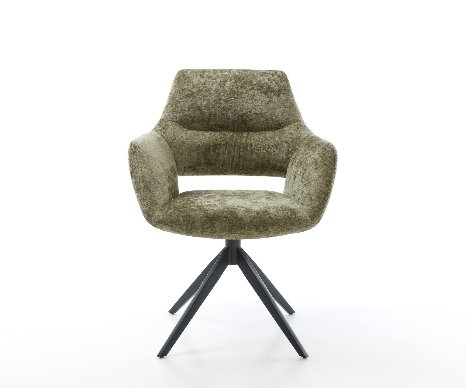 Étkezőszék Yago-Flex karfás chenille oliva kereszt láb széles fekete 360° forgatható hintamechanizmus zsákrugós matraccal - Image 2