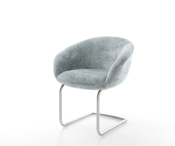 Étkezőszék Vinka-Flex kárpitozott karfás mikroszálas pasztellkék étkezőszék kerek rozsdamentes acél zsákrugós