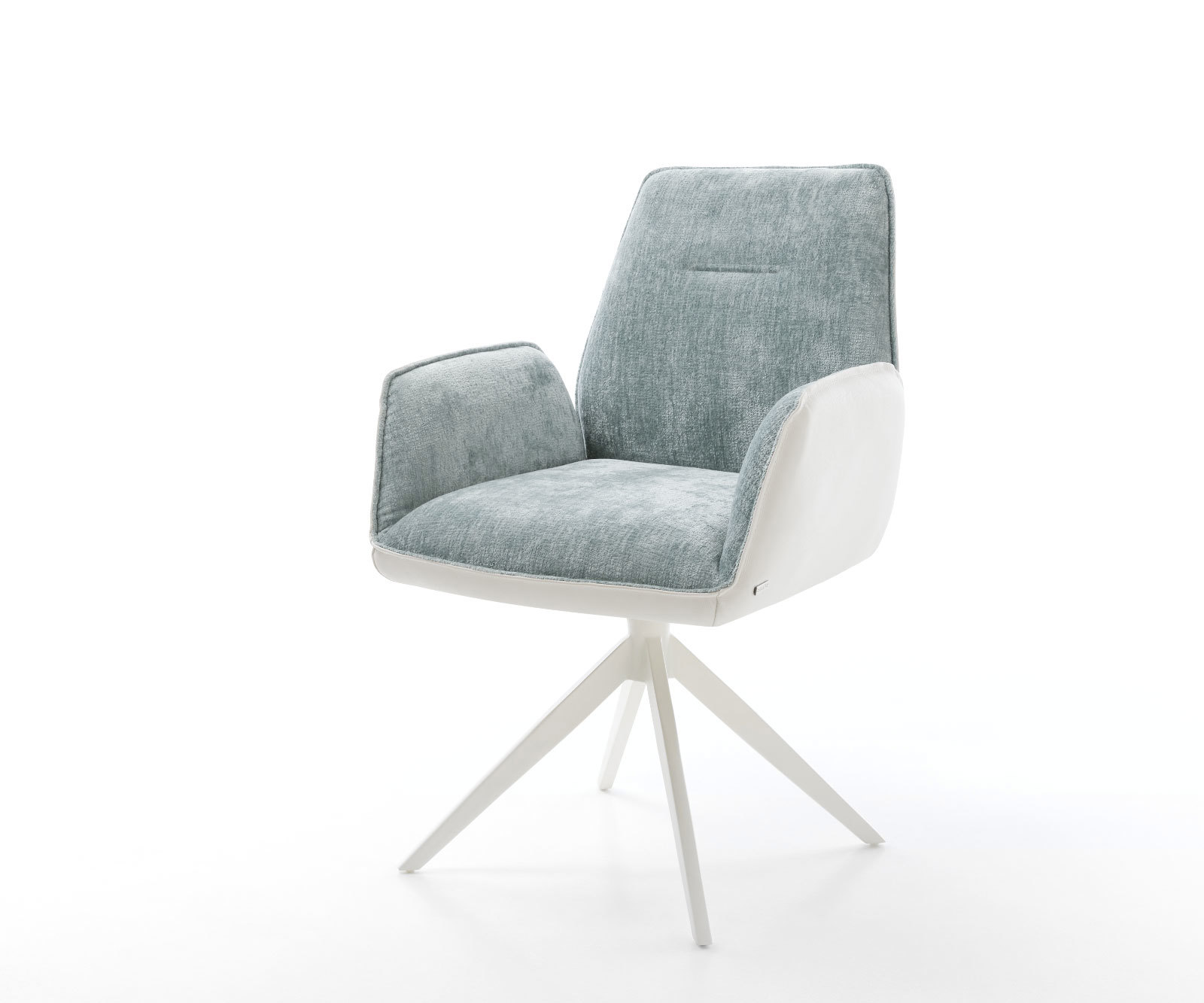 Étkezőszék Zoa-Flex vegyes anyag valódi bőr fehér-pasztellkék kereszt láb széles fehér 360° forgatható billenő zsákrugós