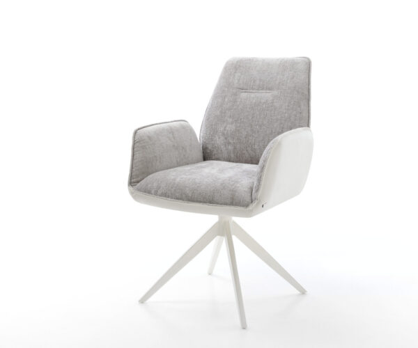 Étkezőszék Zoa-Flex vegyes anyag valódi bőr fehér ezüstszürke kereszt láb széles fehér 360° forgatható billenő zsákrugós