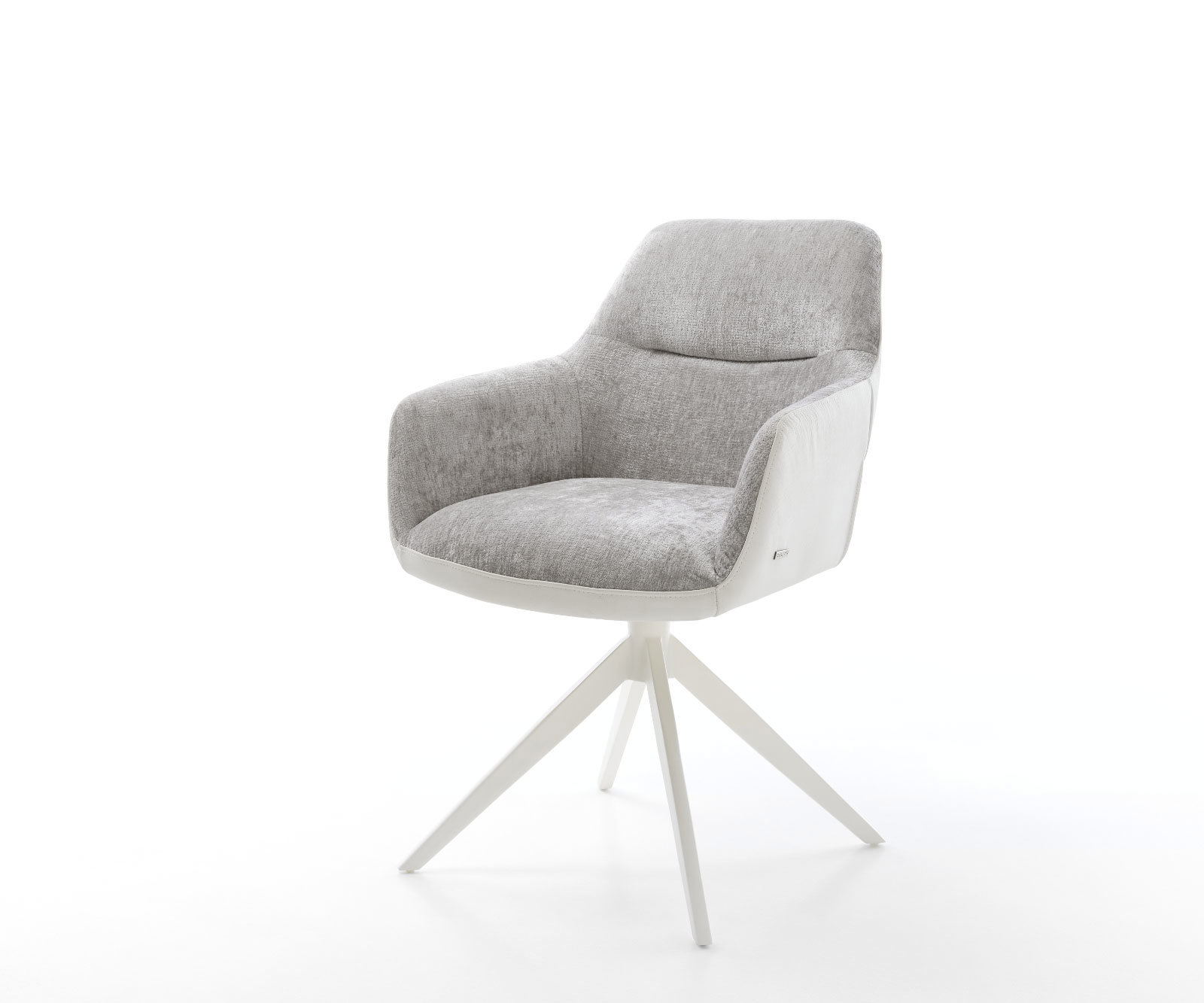 Étkezőszék Pejo-Flex vegyes anyag valódi bőr fehér ezüstszürke kereszt láb széles fehér 360° forgatható billenő funkció zsákrugós matrac