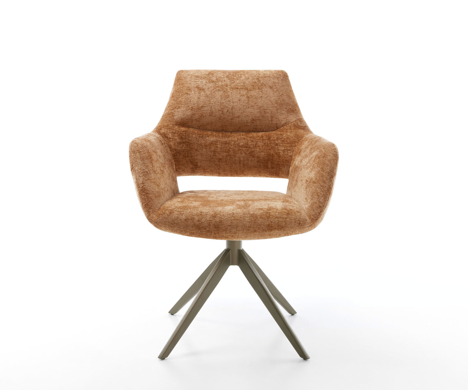 Étkezőszék Yago-Flex karfás chenille rozsdás kereszt láb széles titán effekt felület 360° forgatható hintamechanizmus zsákrugós - Image 2