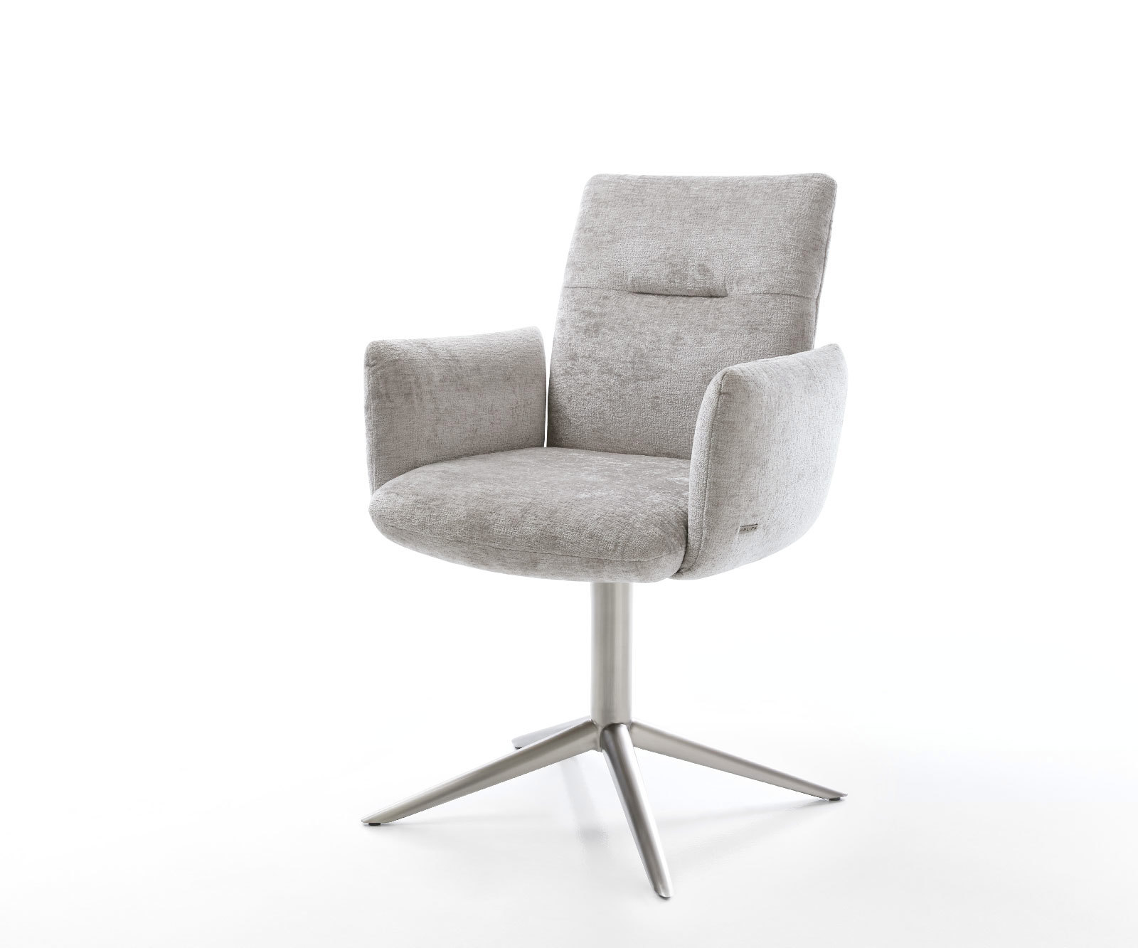 Étkezőszék Jova-Flex karfás mikroszálas ezüstszürke rozsdamentes acél kereszt láb 360° forgatható hintamechanizmus zsákrugós