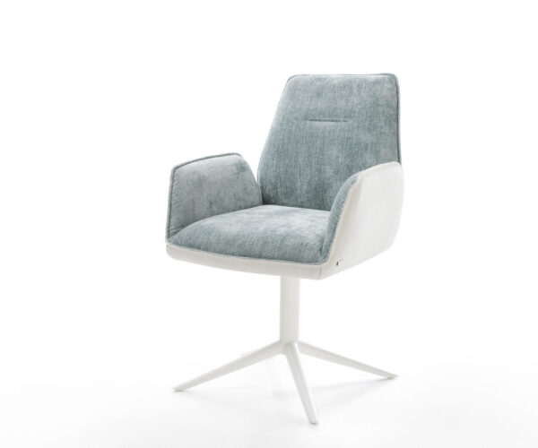 Étkezőszék Zoa-Flex vegyes anyag valódi bőr fehér-pasztellkék fehér láb 360° forgatható hintamechanizmus zsákrugós matrac