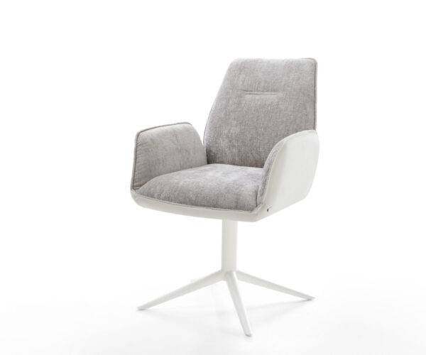 Étkezőszék Zoa-Flex vegyes anyag valódi bőr fehér ezüstszürke fehér láb 360° forgatható billenő zsákrugós matrac