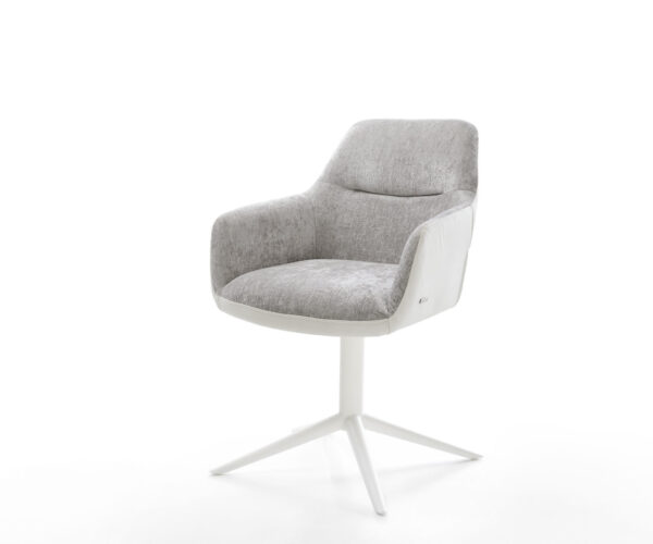 Étkezőszék Pejo-Flex vegyes anyagok valódi bőr fehér ezüstszürke fehér láb 360° forgatható hintamechanizmus zsákrugó