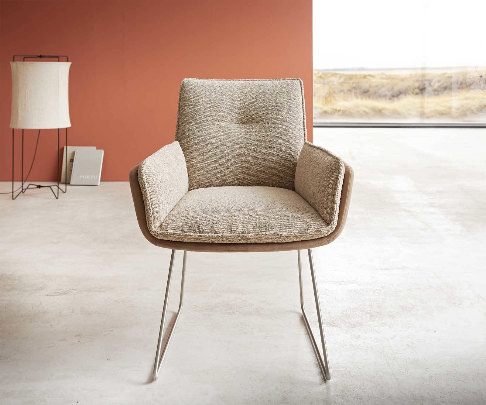 Étkezőszék Nela-Flex vegyes anyagok sötét bézs vékony lábazat rozsdamentes acél - Image 2