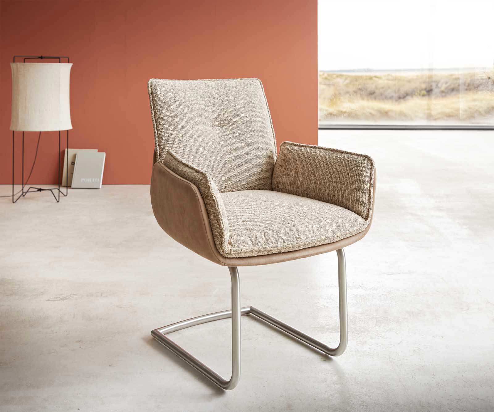 Étkezőszék Nela-Flex vegyes anyagok sötét bézs kerek rozsdamentes acél étkezőszék