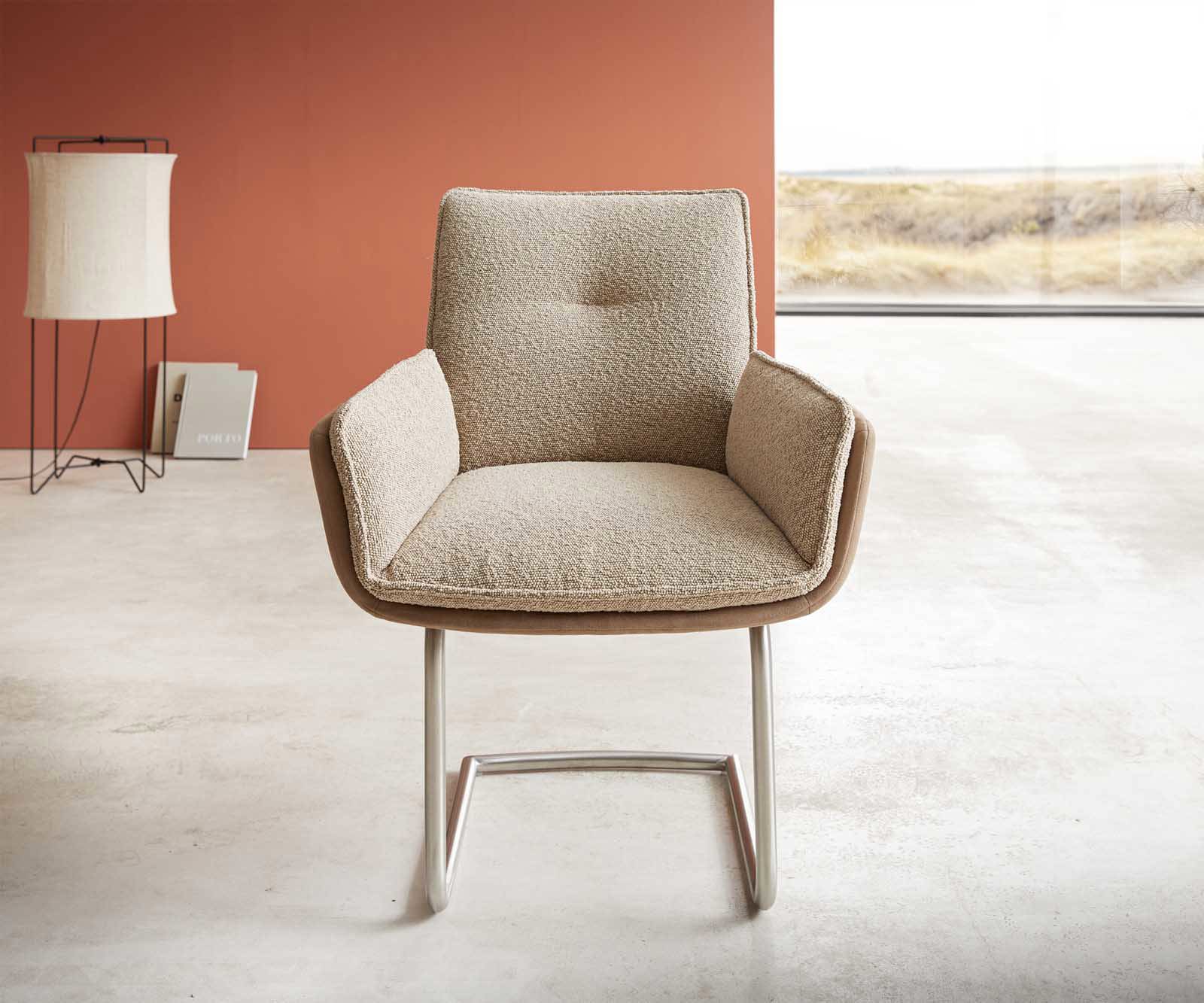 Étkezőszék Nela-Flex vegyes anyagok sötét bézs kerek rozsdamentes acél étkezőszék - Image 2