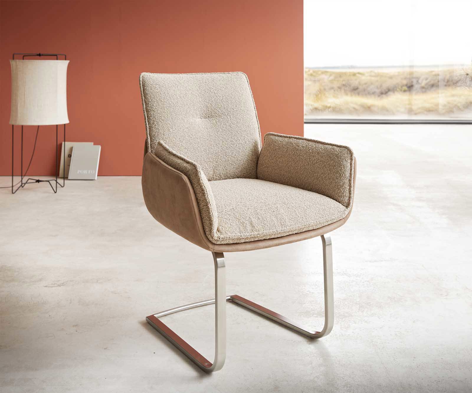 Étkezőszék Nela-Flex vegyes anyagok sötét bézs lapos rozsdamentes acél étkezőszék