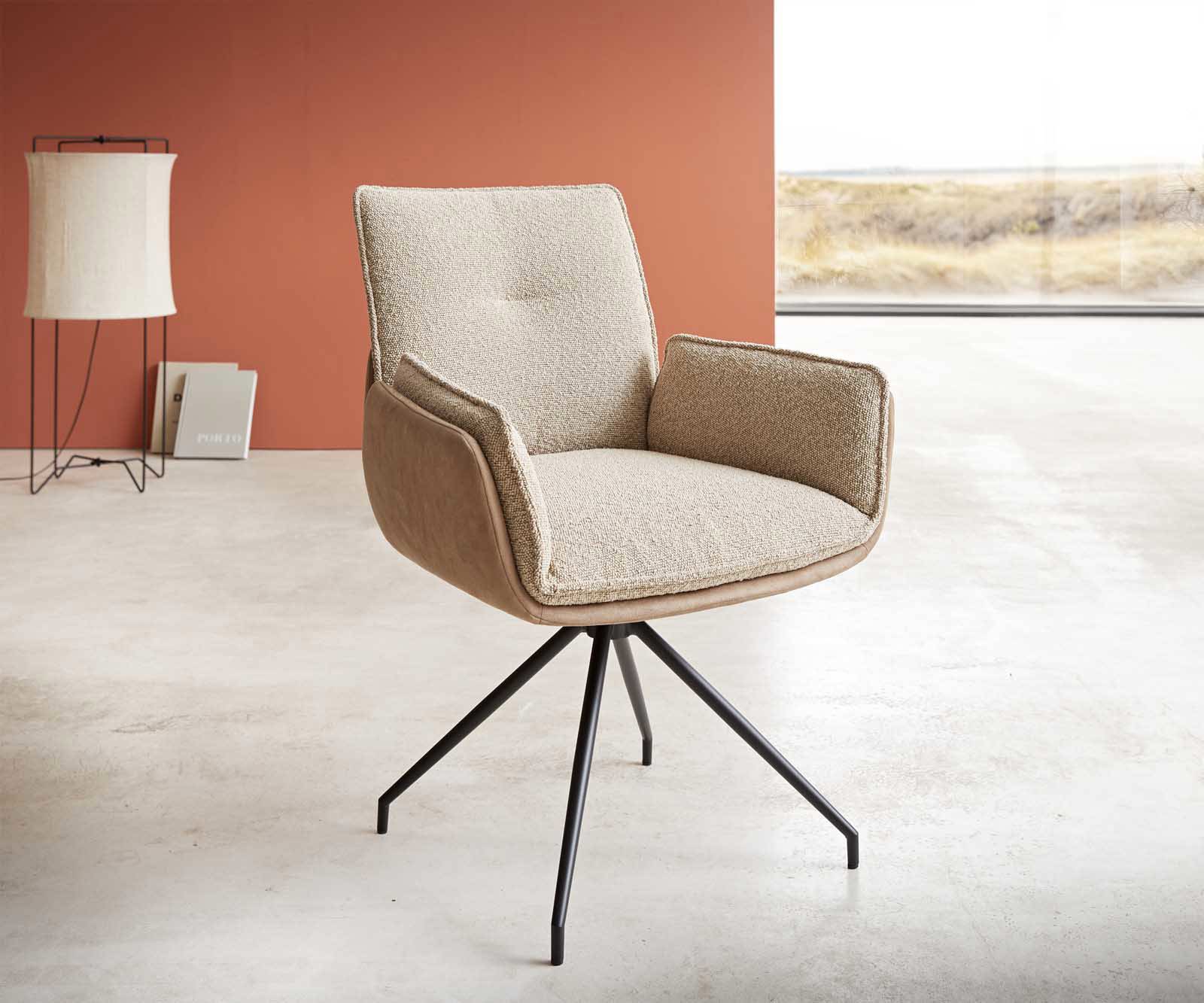 Étkezőszék Nela-Flex vegyes anyagok sötét bézs kereszt láb kúpos fekete 180° forgatható