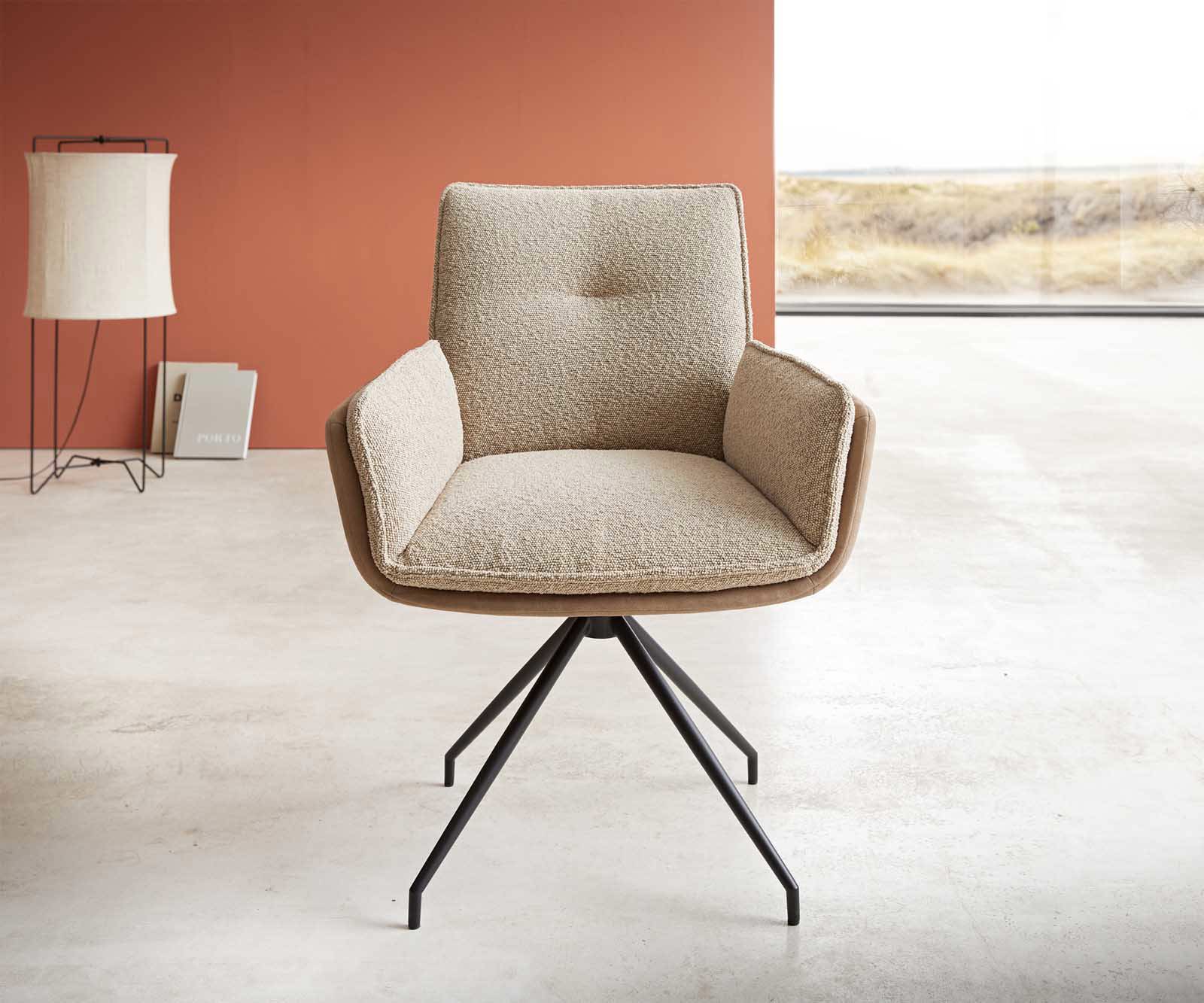 Étkezőszék Nela-Flex vegyes anyagok sötét bézs kereszt láb kúpos fekete 180° forgatható - Image 2