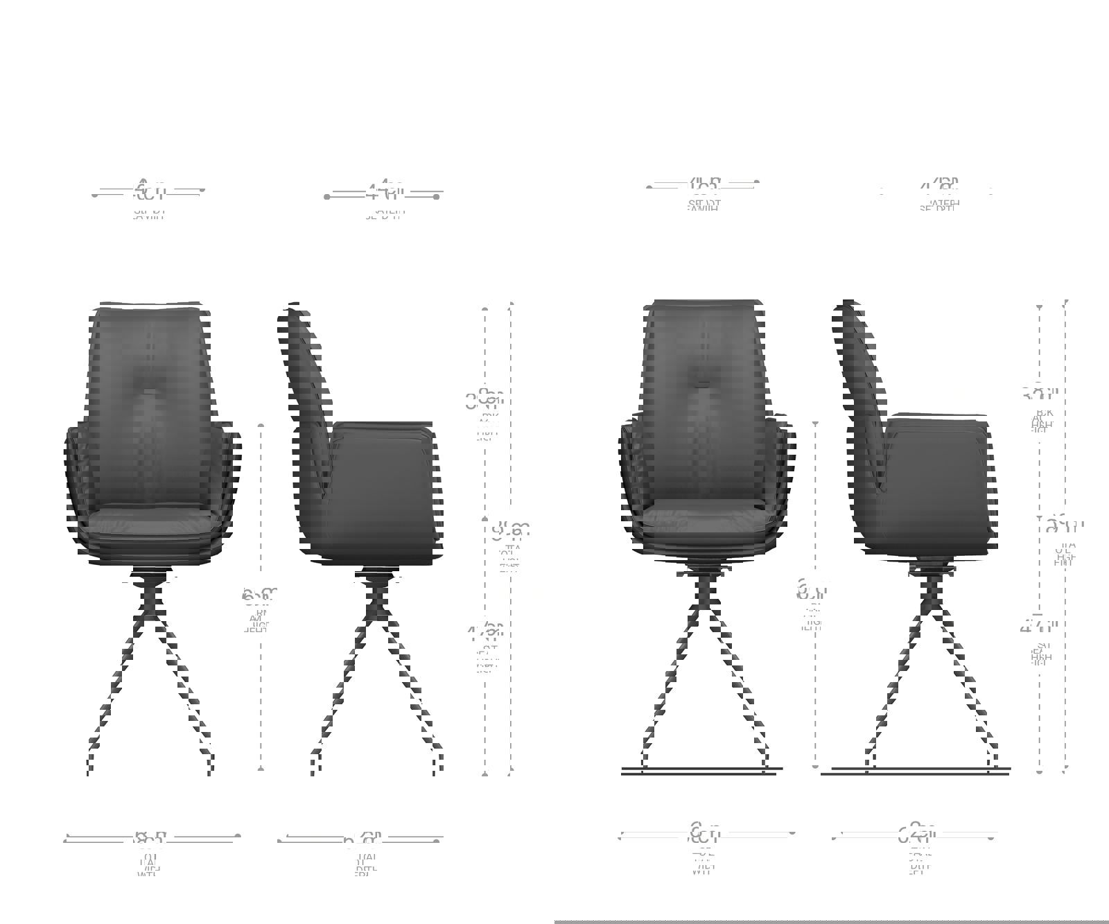 Étkezőszék Nela-Flex vegyes anyagok sötét bézs kereszt láb kúpos fekete 180° forgatható - Image 6