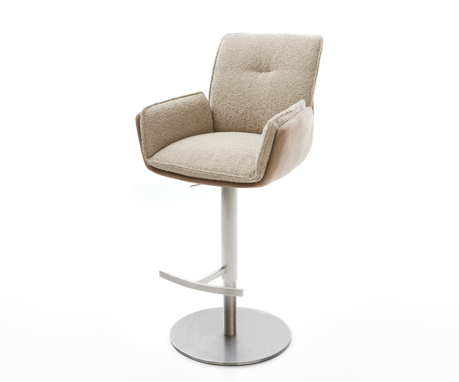 Bárszék Nela-Flex vegyes anyagok sötét bézs forgó láb magasságban állítható rozsdamentes acél forgatható zsákrugós