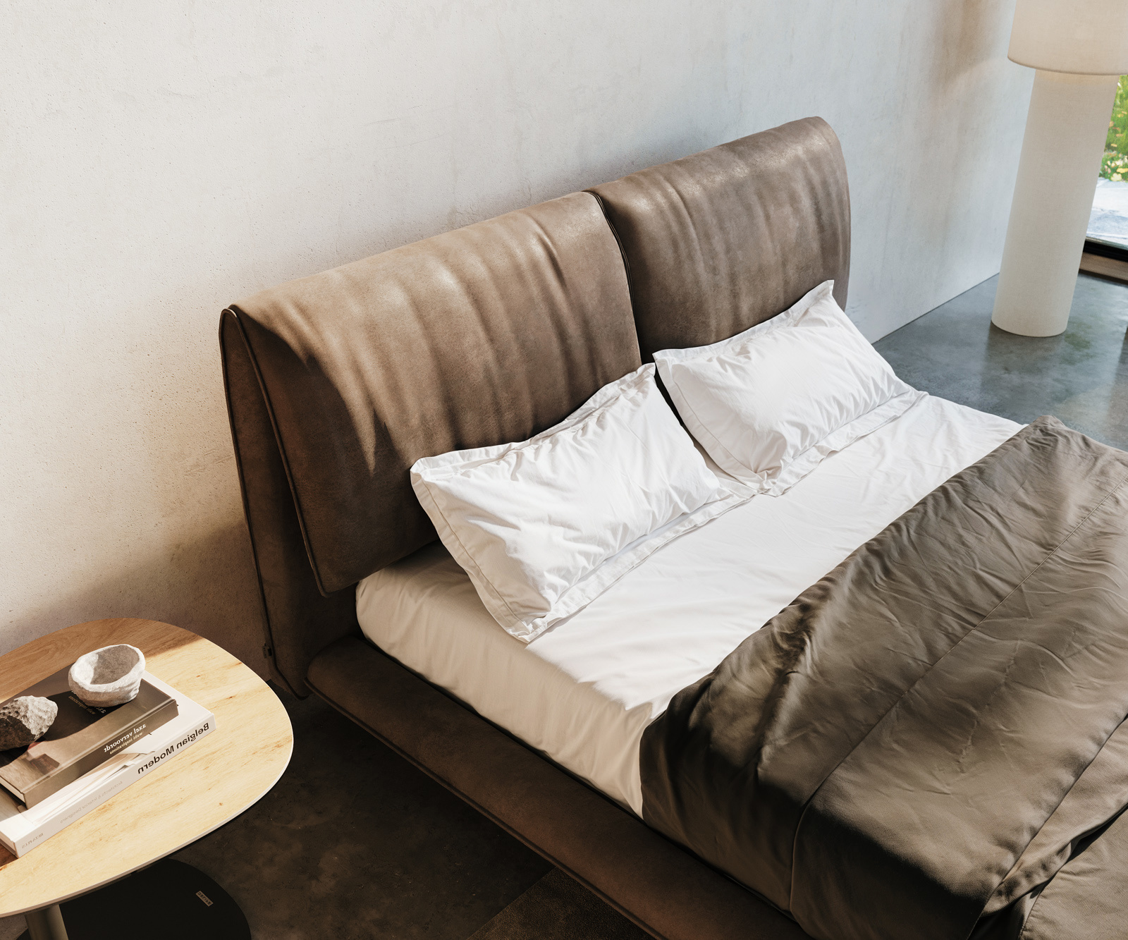 Kárpitozott ágy Cusino 140x200 cm mikroszálas taupe vintage - Image 5