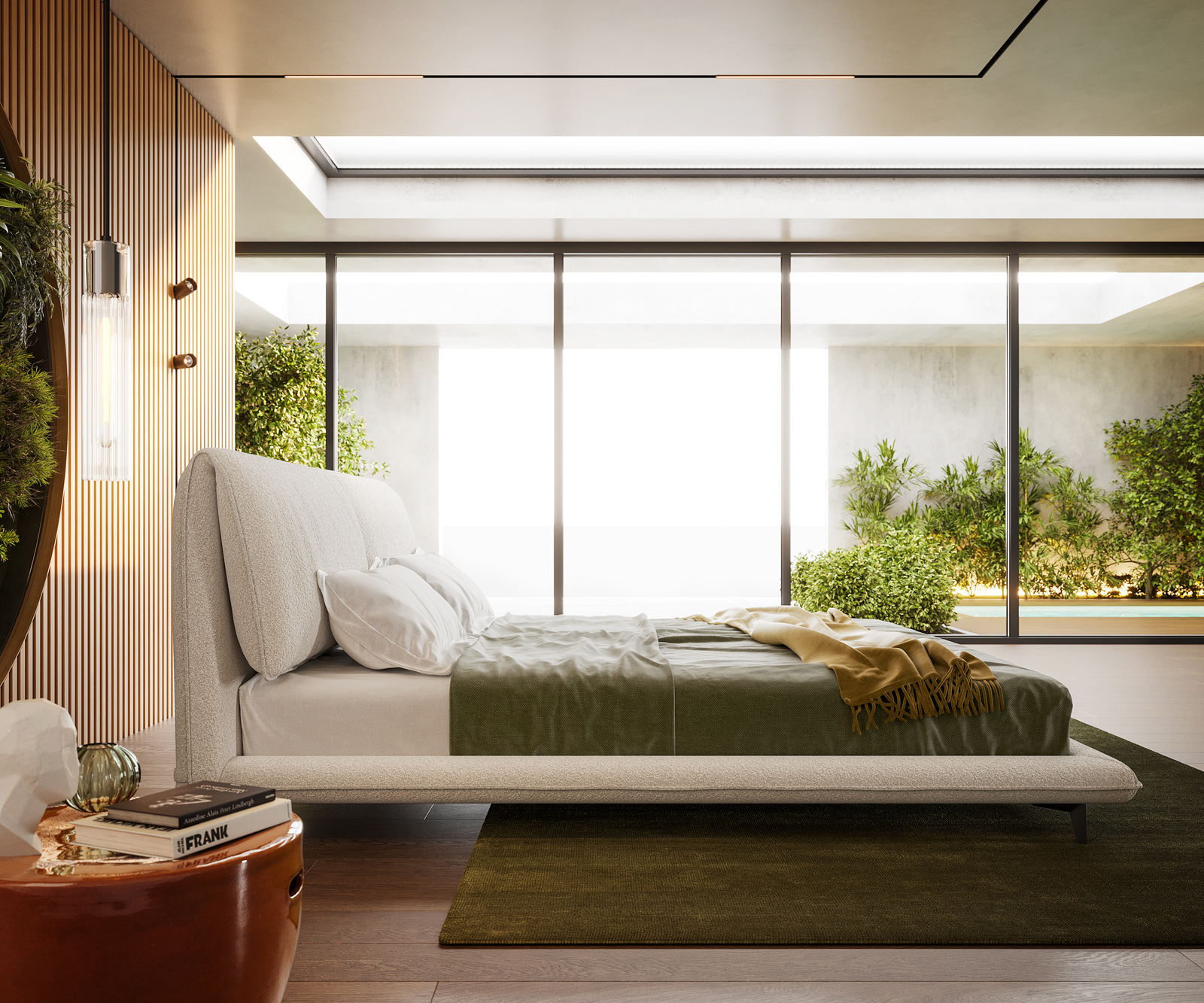 Kárpitozott ágy Cusino 180x200 cm bouclé krémfehér - Image 4