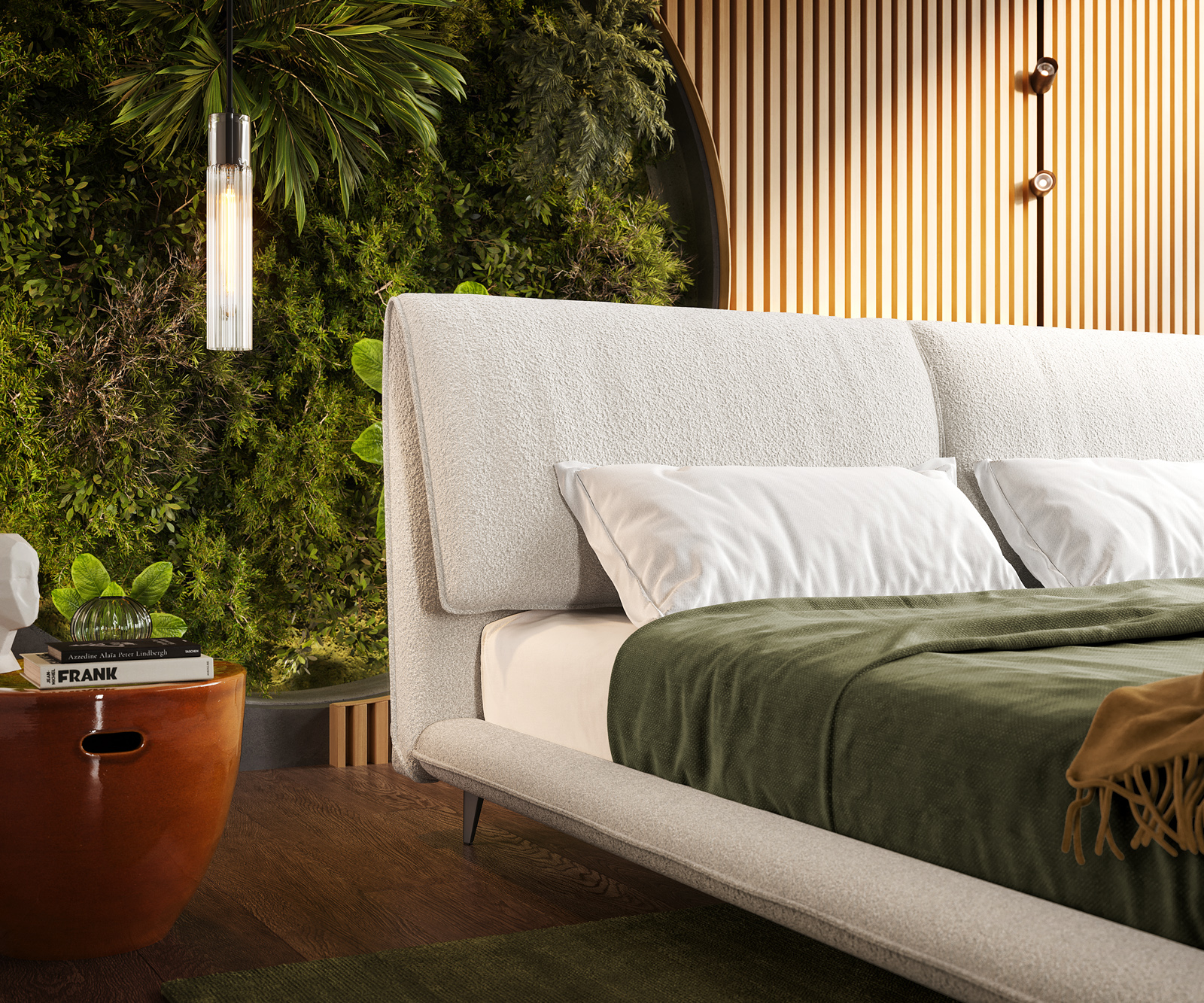 Kárpitozott ágy Cusino 180x200 cm bouclé krémfehér - Image 5