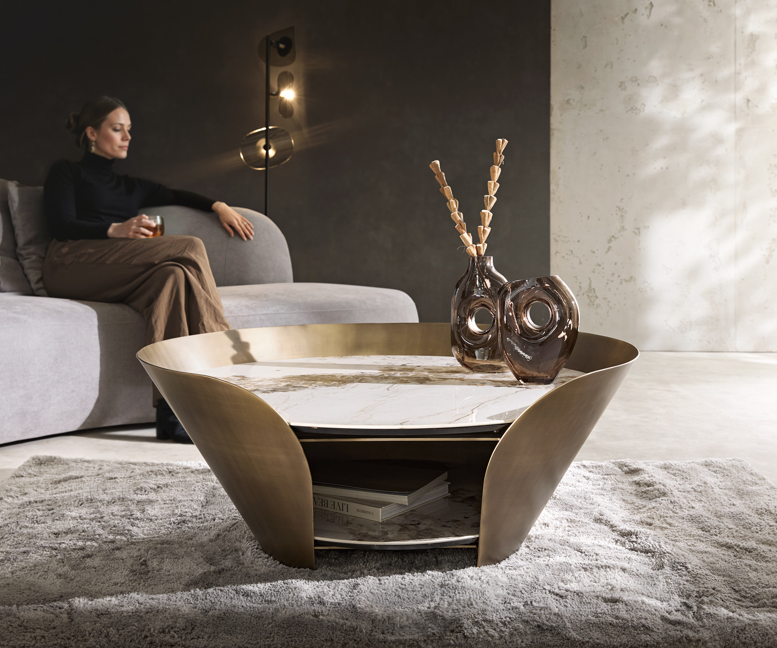 Dohányzóasztal Skafi 100x40 cm kerámia Minas melange metál arany