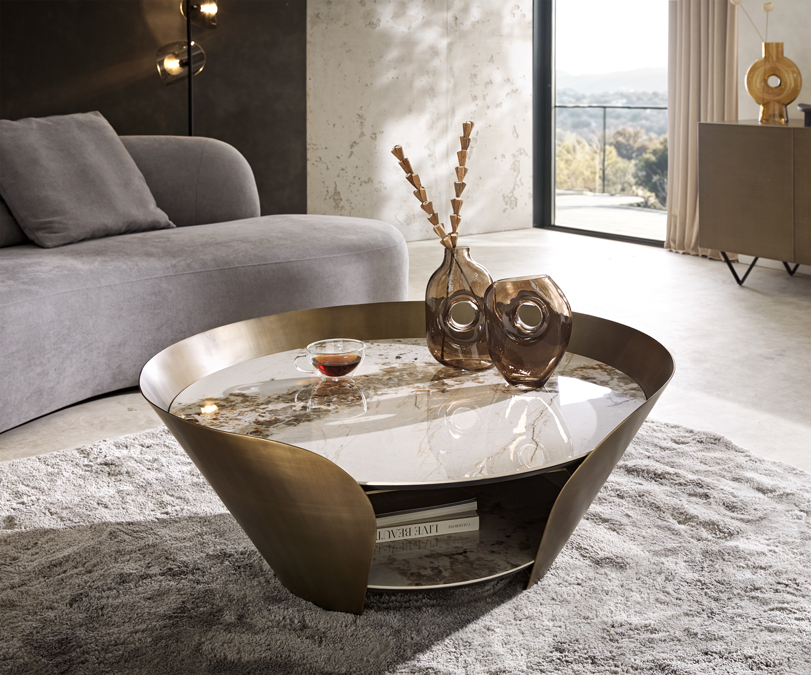 Dohányzóasztal Skafi 100x40 cm kerámia Minas melange metál arany - Image 4