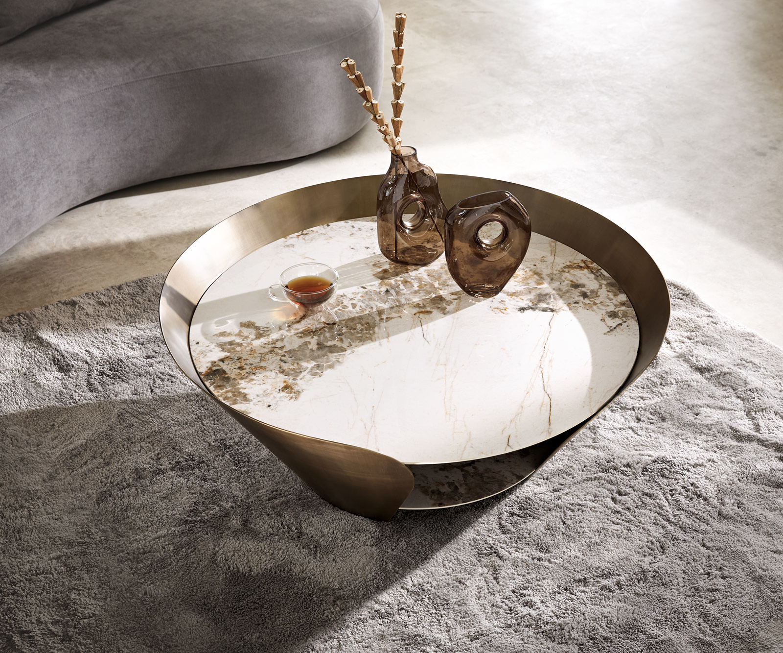 Dohányzóasztal Skafi 100x40 cm kerámia Minas melange metál arany - Image 6