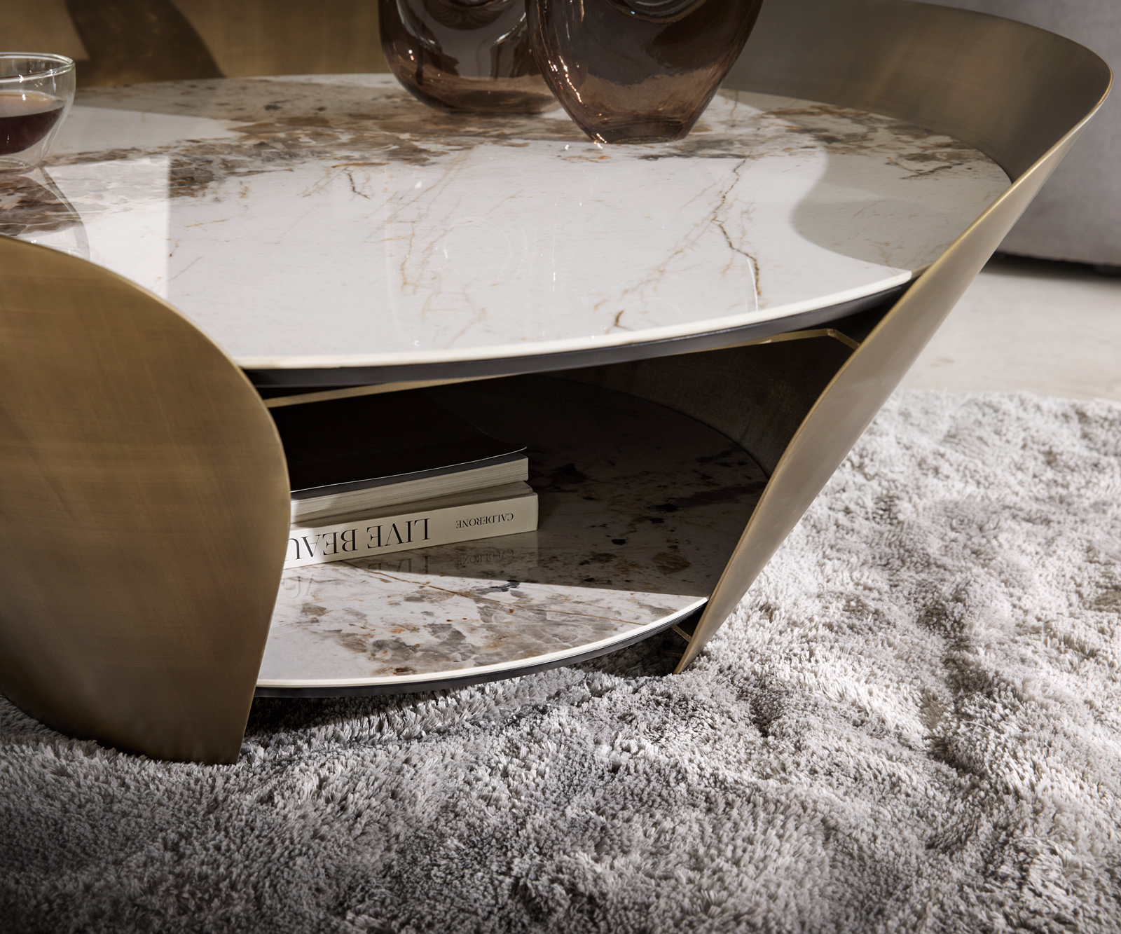 Dohányzóasztal Skafi 100x40 cm kerámia Minas melange metál arany - Image 7