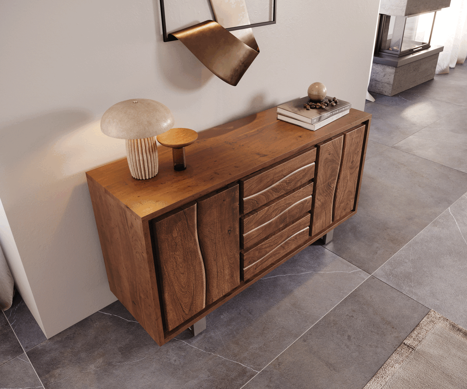 Komód Live-Edge 147 cm akác barna 3 fiók 2 ajtó - Image 4