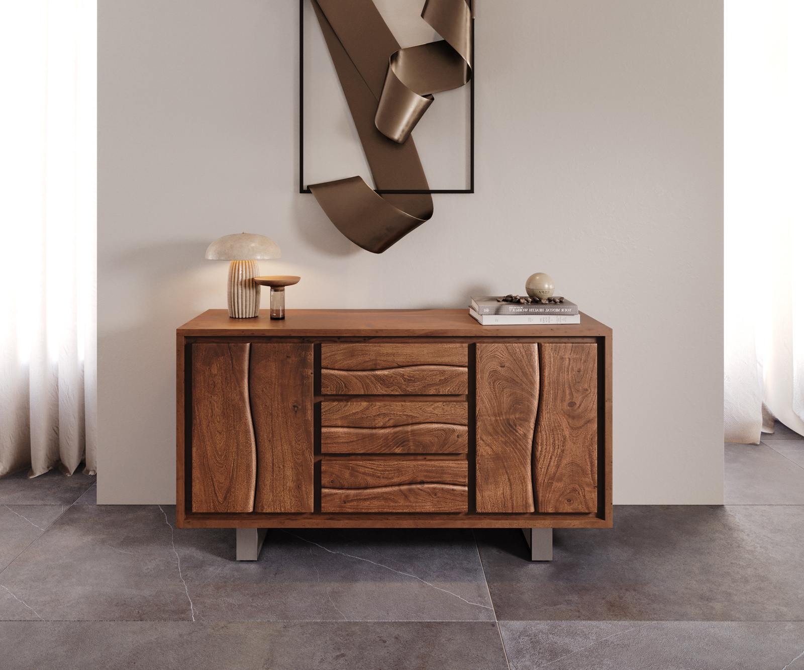 Komód Live-Edge 147 cm akác barna 3 fiók 2 ajtó - Image 2