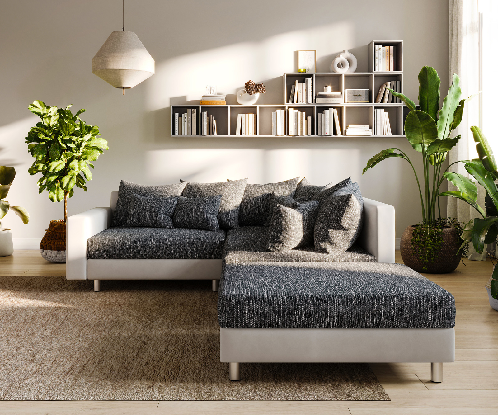 Sarokkanapé Clovis fehér fekete puff karfa rekamié jobb moduláris - Image 8