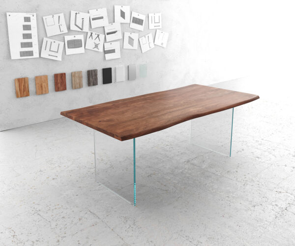 Étkezőasztal Edge 200x100 akác barna üveg Live-Edge