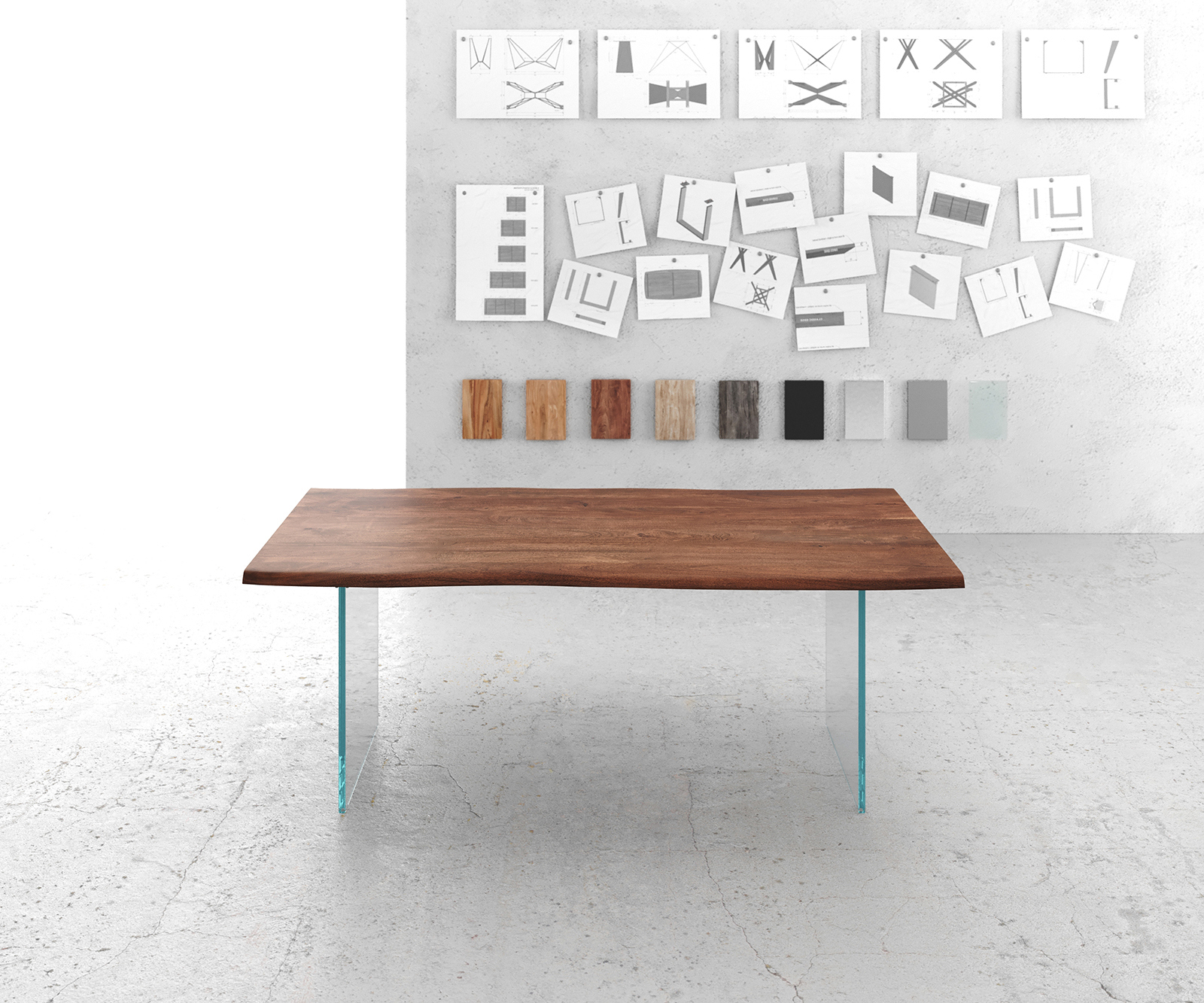 Étkezőasztal Edge 200x100 akác barna üveg Live-Edge - Image 2