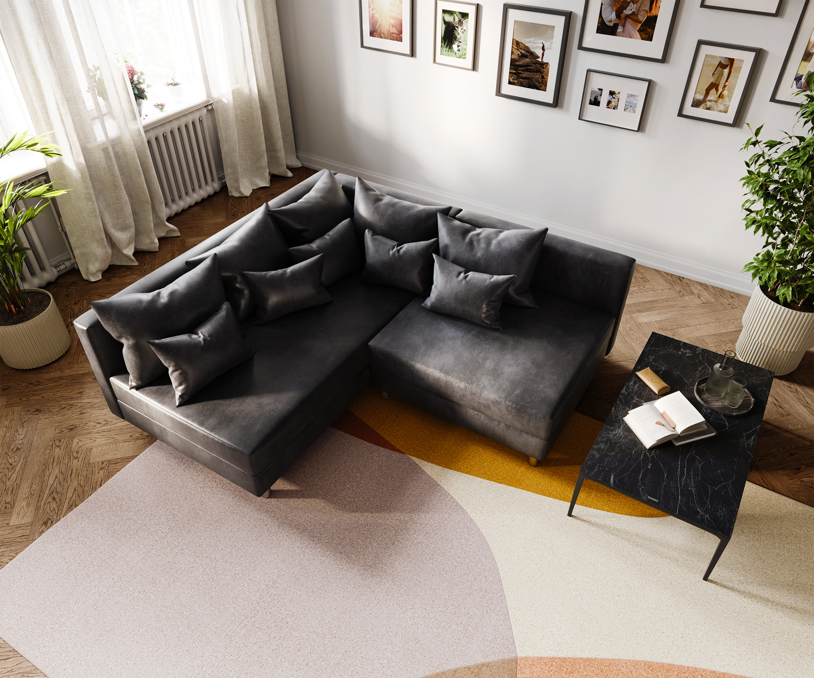 Sarokkanapé Clovis antracit vintage megjelenés jobb oldali rekamié moduláris kanapé - Image 5