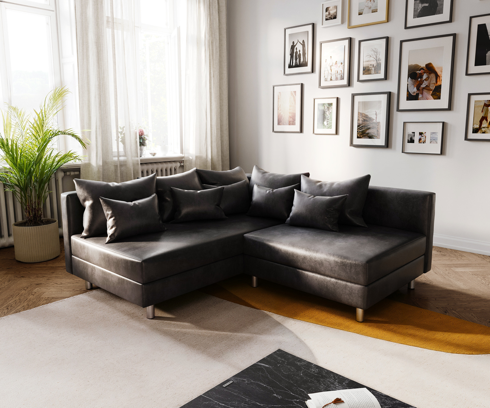 Sarokkanapé Clovis antracit vintage megjelenés bal oldali rekamié moduláris kanapé