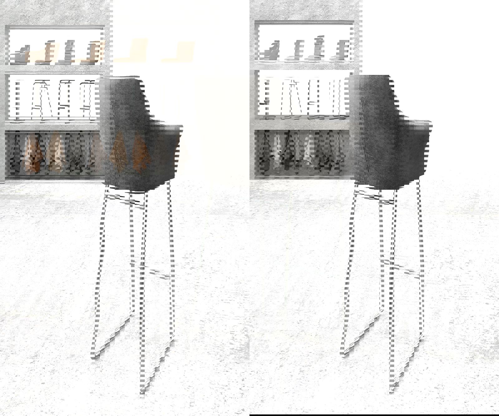 Bárszék Yulo-Flex vintage szürke vékony lábazat rozsdamentes acél - Image 3