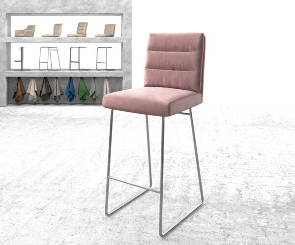Bárszék Pela-Flex bársony rózsaszín vékony lábazat rozsdamentes acél