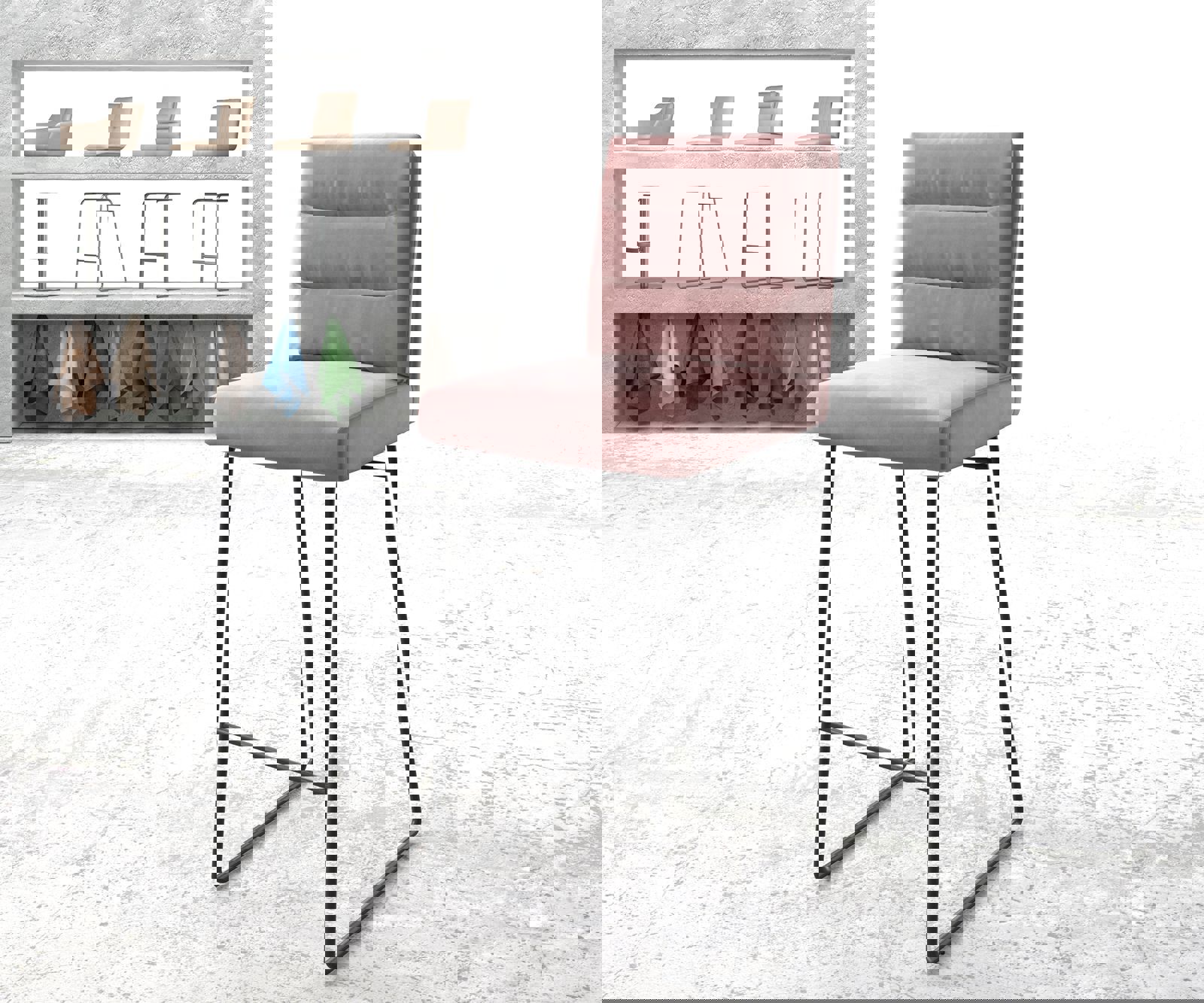 Bárszék Pela-Flex bársony rózsaszín vékony fém lábazattal