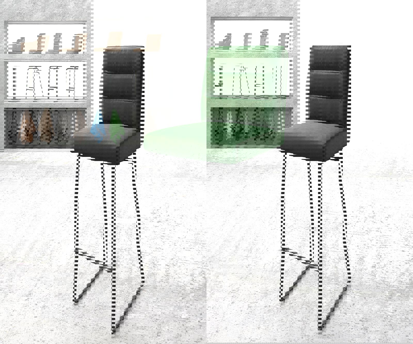 Bárszék Pela-Flex bársony zöld vékony fém lábazat