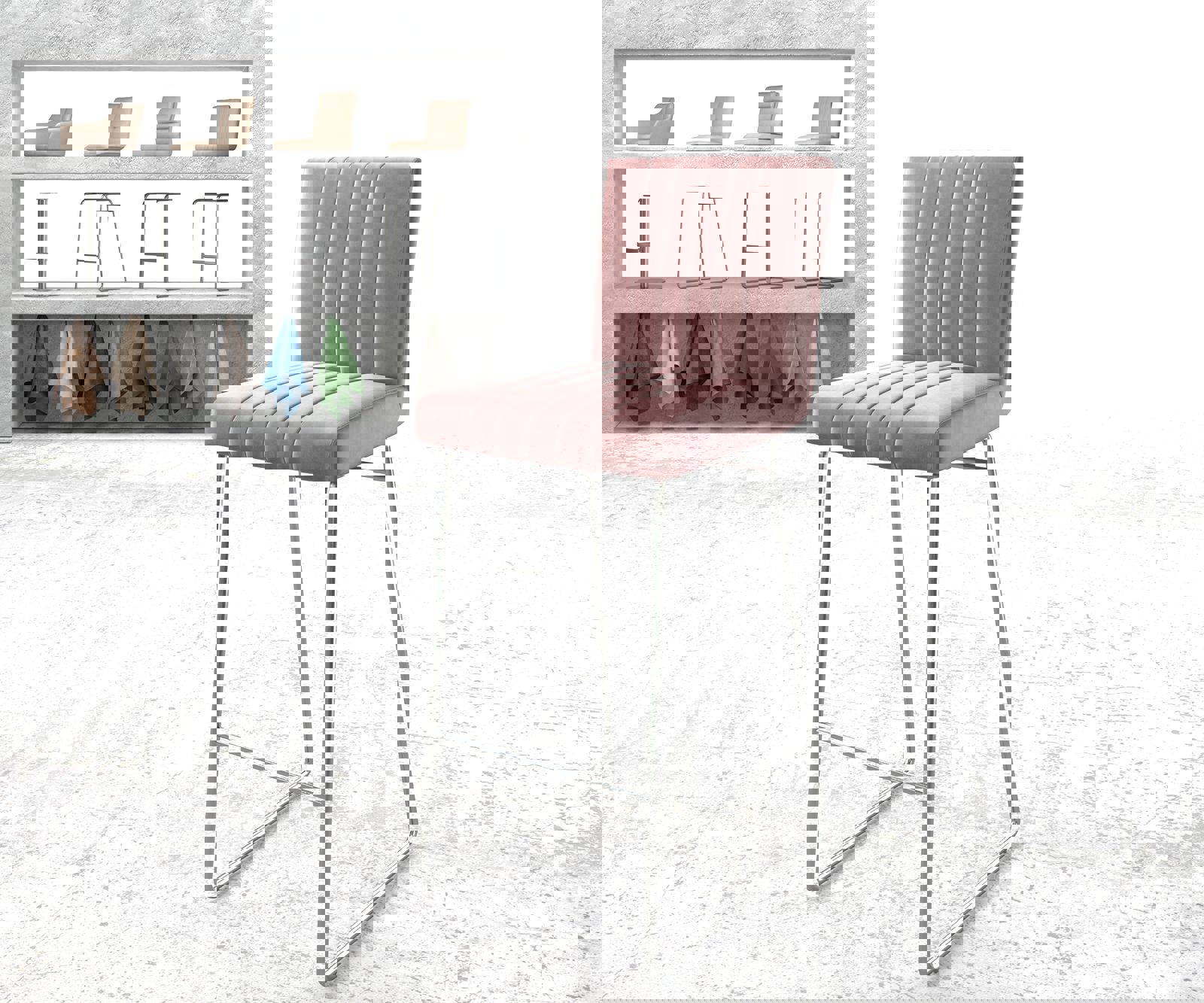 Bárszék Luiga-Flex bársony rózsaszín vékony fém láb