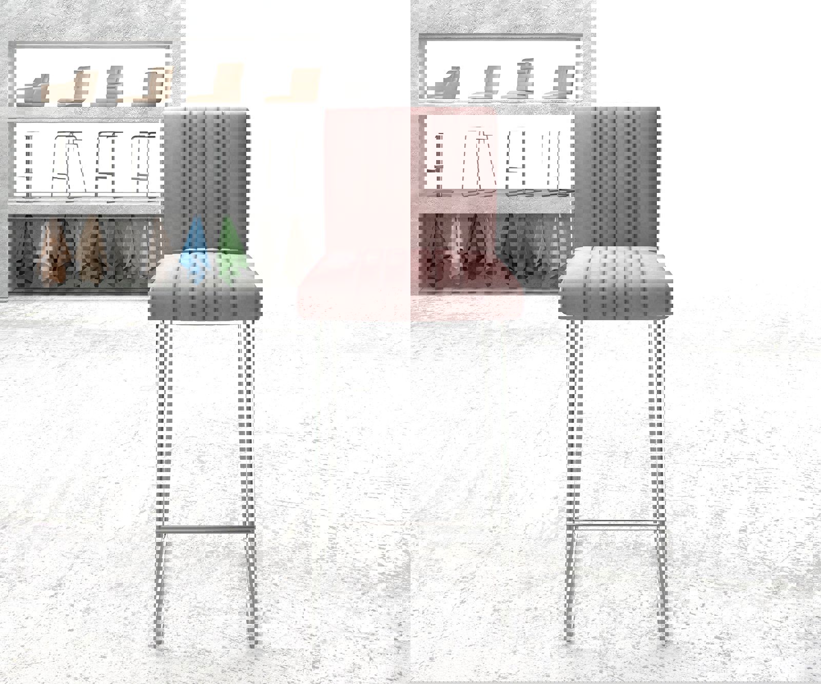 Bárszék Luiga-Flex bársony rózsaszín vékony fém láb - Image 2