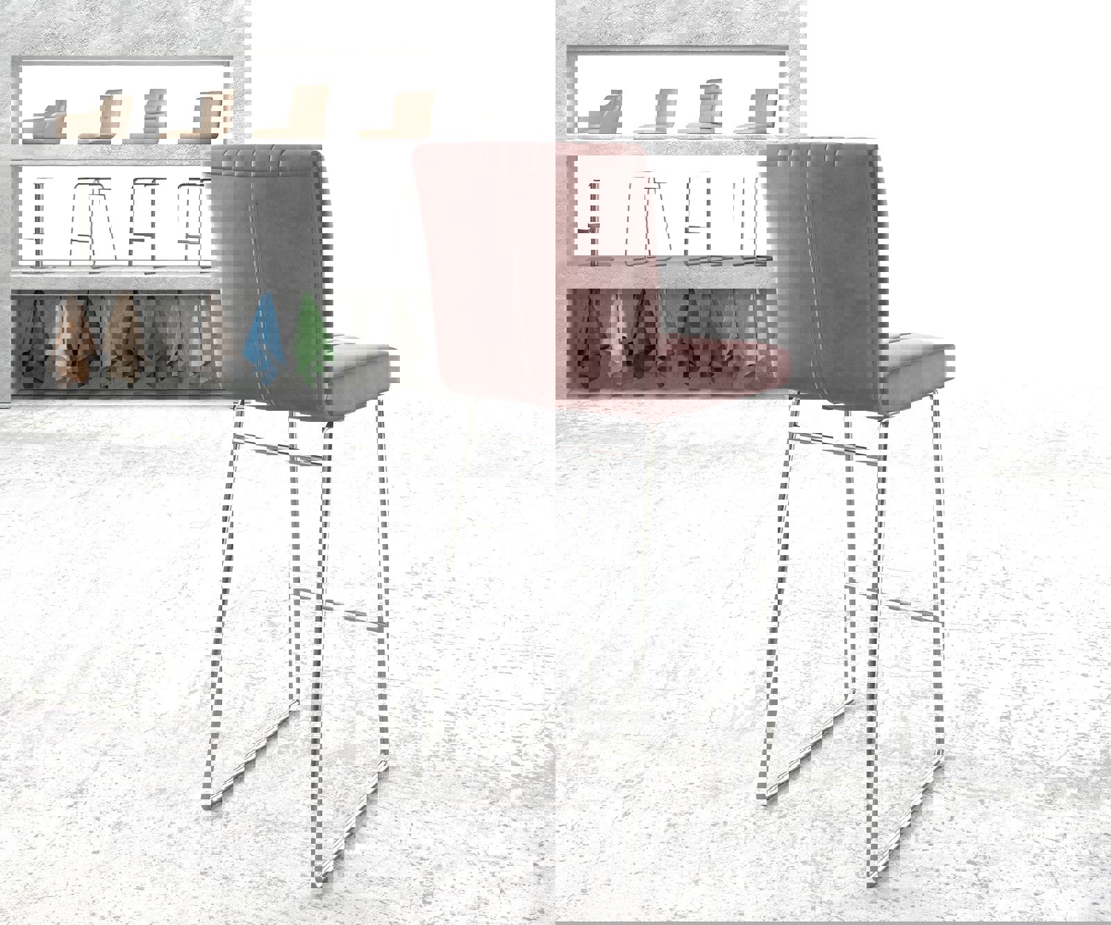 Bárszék Luiga-Flex bársony rózsaszín vékony fém láb - Image 3