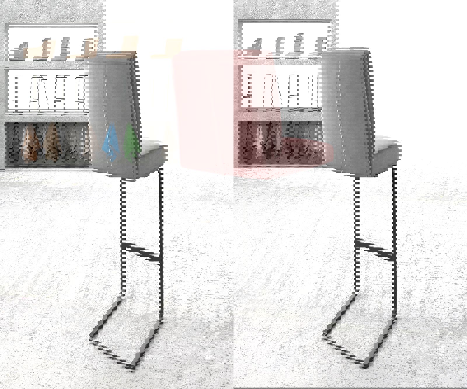 Bárszék Pela-Flex bársony rózsaszín étkezőszék lapos fém - Image 3