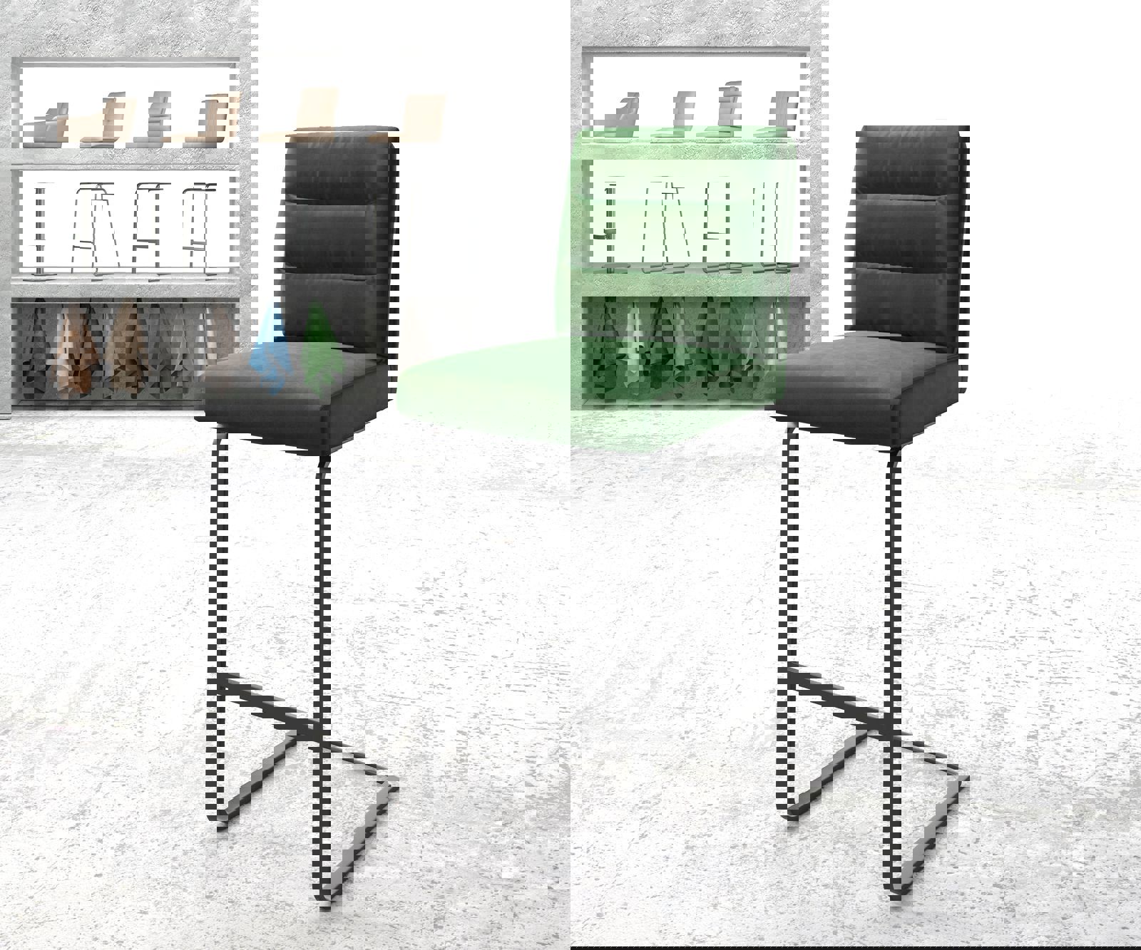 Bárszék Pela-Flex bársony zöld étkezőszék lapos fém