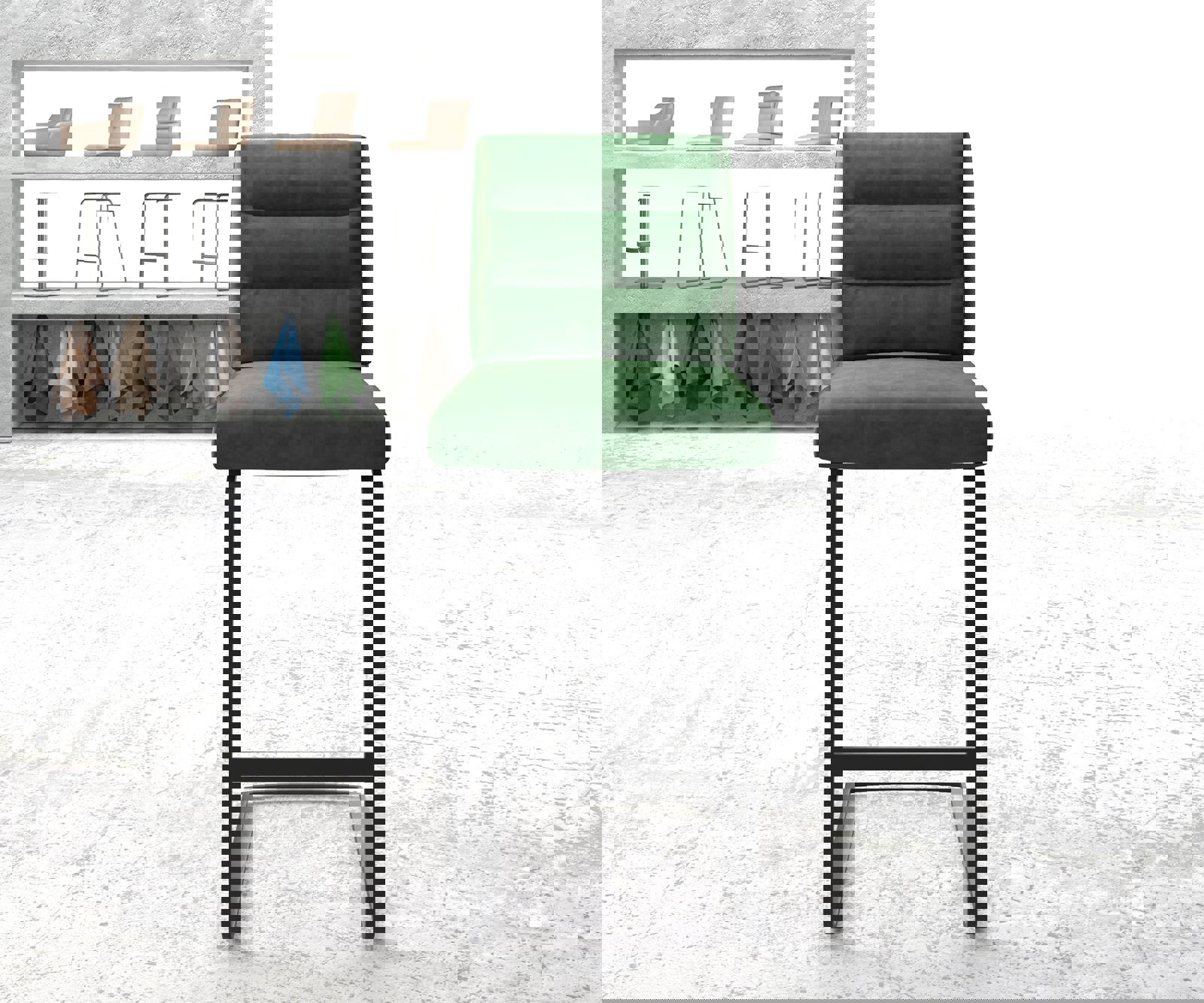 Bárszék Pela-Flex bársony zöld étkezőszék lapos fém - Image 2