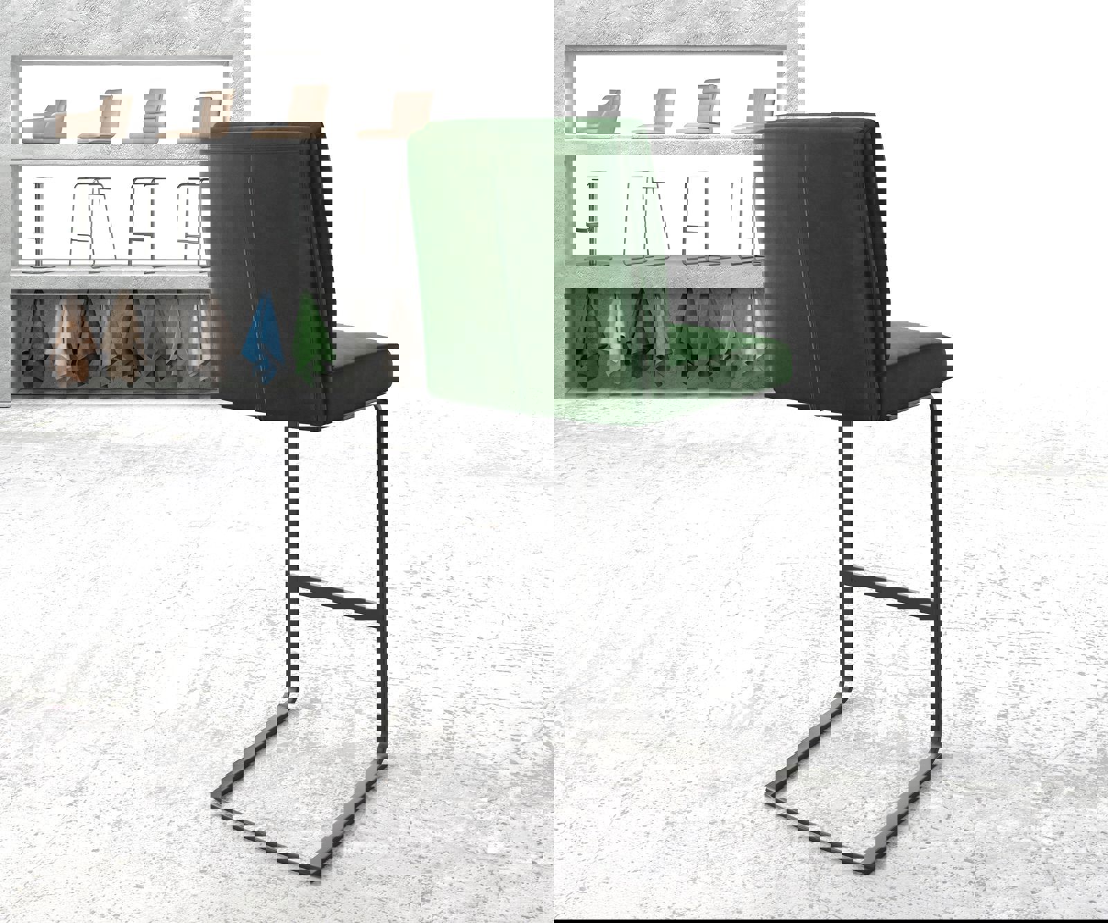 Bárszék Pela-Flex bársony zöld étkezőszék lapos fém - Image 3