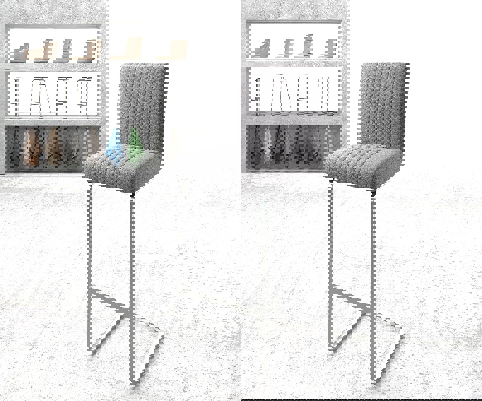 Bárszék Luiga-Flex világosszürke strukturált szövet étkezőszék lapos rozsdamentes acél